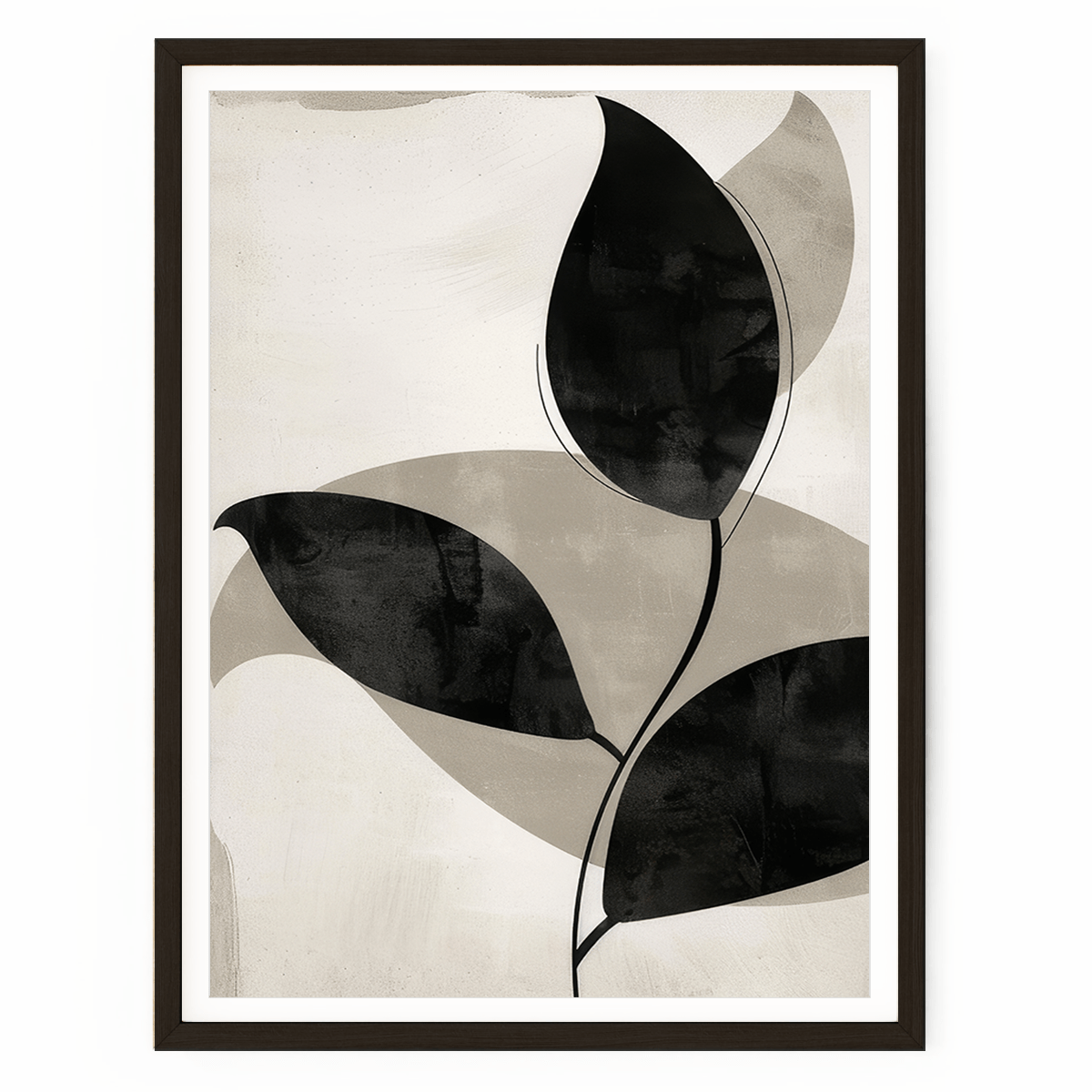 Black Leaf Botanical Wall Art – Minimalist Print on Neutral Beige ...