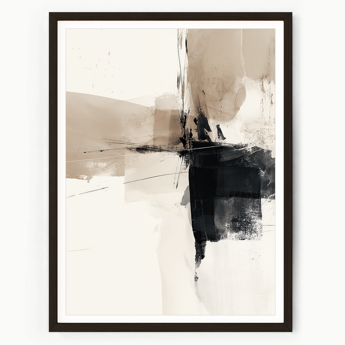 Abstract Expressionist Wall Art Neutral Black White Beige Print