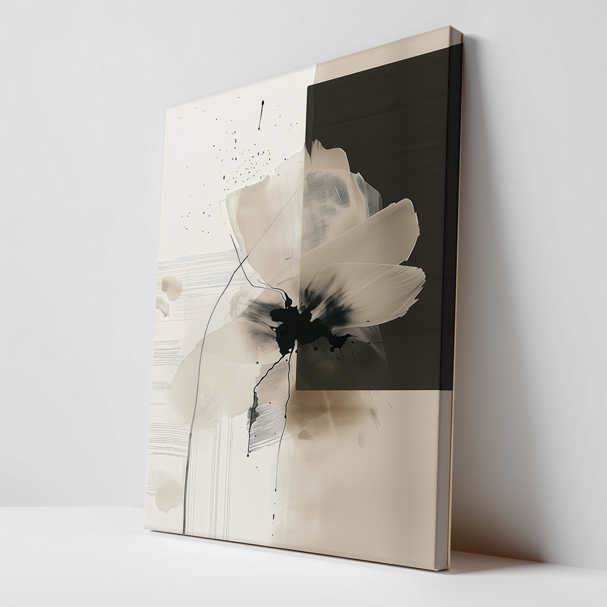Abstract Flower Beige & Black Botanical