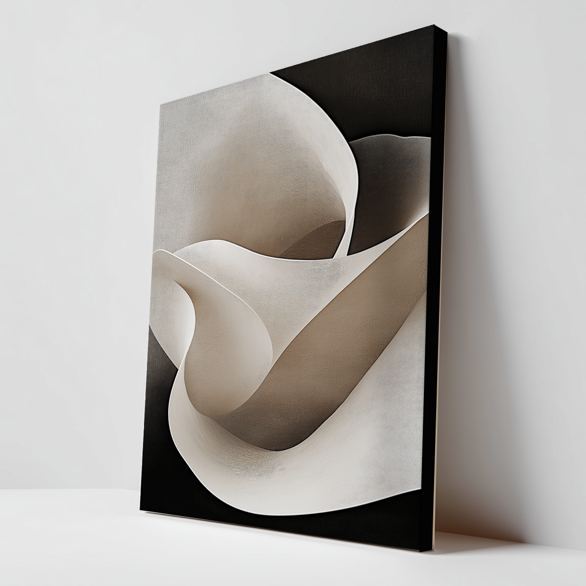Abstract Rose Petal Wall Art  Minimalist Beige and Black Print