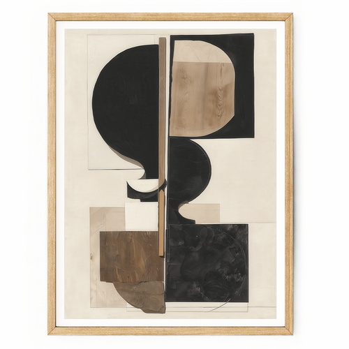 Abstract geometric wall art in black, white and brown neutral tones