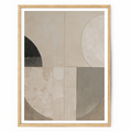 Abstract mixed media wall art with textured charcoal, beige, cream, and off-white panels inspired by aged plaster and concrete.