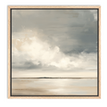 Abstract seascape canvas print with soft beige, grey, and cream tones featuring a calm horizon for minimalist coastal decor.