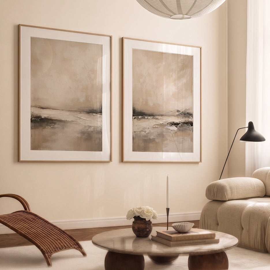 Neutral Abstract Horizon Wall Art Set of 2 – Wabi Sabi Landscape Prints