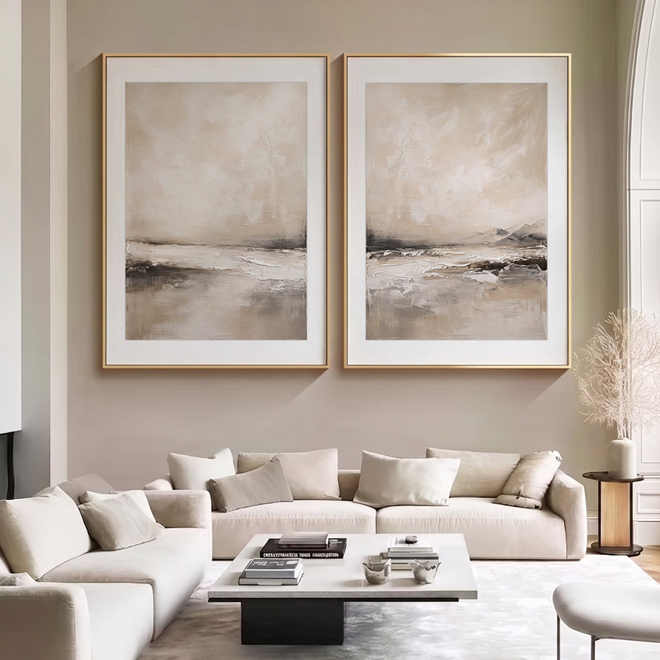 Neutral Abstract Horizon Wall Art Set of 2 – Wabi Sabi Landscape Prints