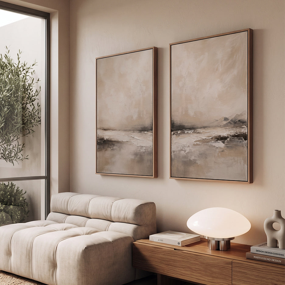 Neutral Abstract Horizon Wall Art Set of 2 – Wabi Sabi Landscape Prints