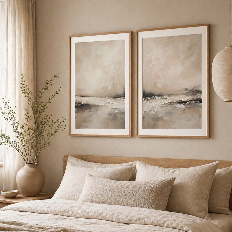 Neutral Abstract Horizon Wall Art Set of 2 – Wabi Sabi Landscape Prints