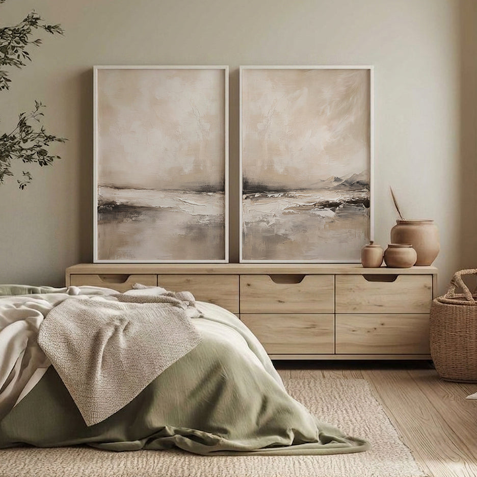 Neutral Abstract Horizon Wall Art Set of 2 – Wabi Sabi Landscape Prints