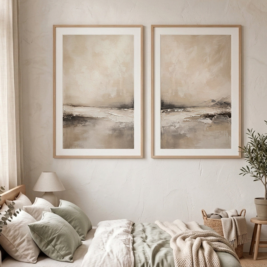 Neutral Abstract Horizon Wall Art Set of 2 – Wabi Sabi Landscape Prints