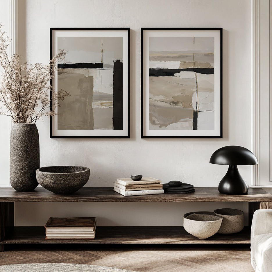 Neutral Abstract Canvas Wall Art Set of 2 – Taupe Beige Japandi Prints