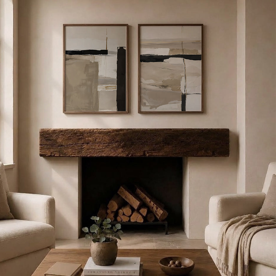 Neutral Abstract Canvas Wall Art Set of 2 – Taupe Beige Japandi Prints