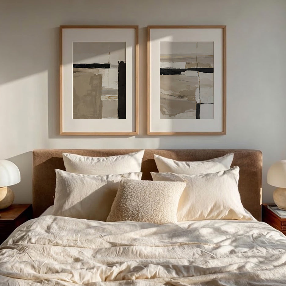 Neutral Abstract Canvas Wall Art Set of 2 – Taupe Beige Japandi Prints