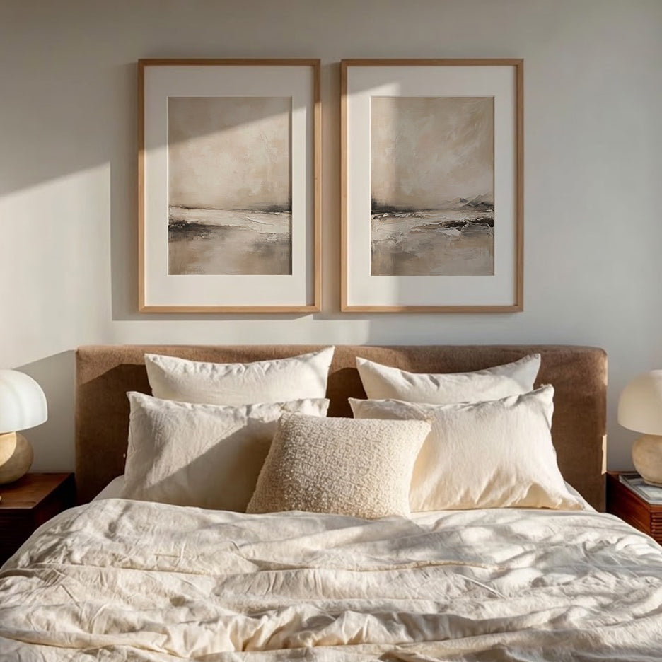 Neutral Abstract Horizon Wall Art Set of 2 – Wabi Sabi Landscape Prints