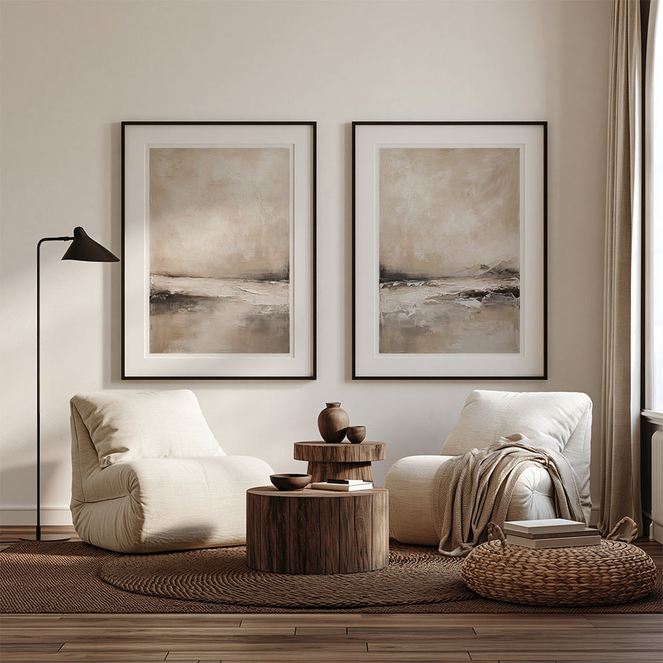 Neutral Abstract Horizon Wall Art Set of 2 – Wabi Sabi Landscape Prints