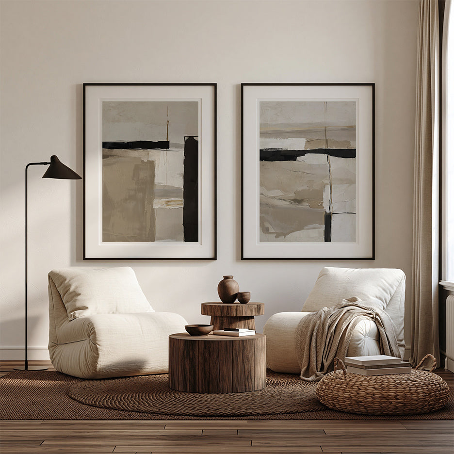 Neutral Abstract Canvas Wall Art Set of 2 – Taupe Beige Japandi Prints
