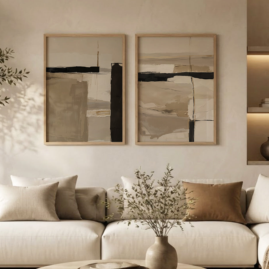 Neutral Abstract Canvas Wall Art Set of 2 – Taupe Beige Japandi Prints