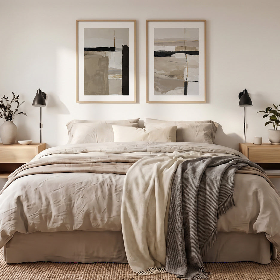 Neutral Abstract Canvas Wall Art Set of 2 – Taupe Beige Japandi Prints