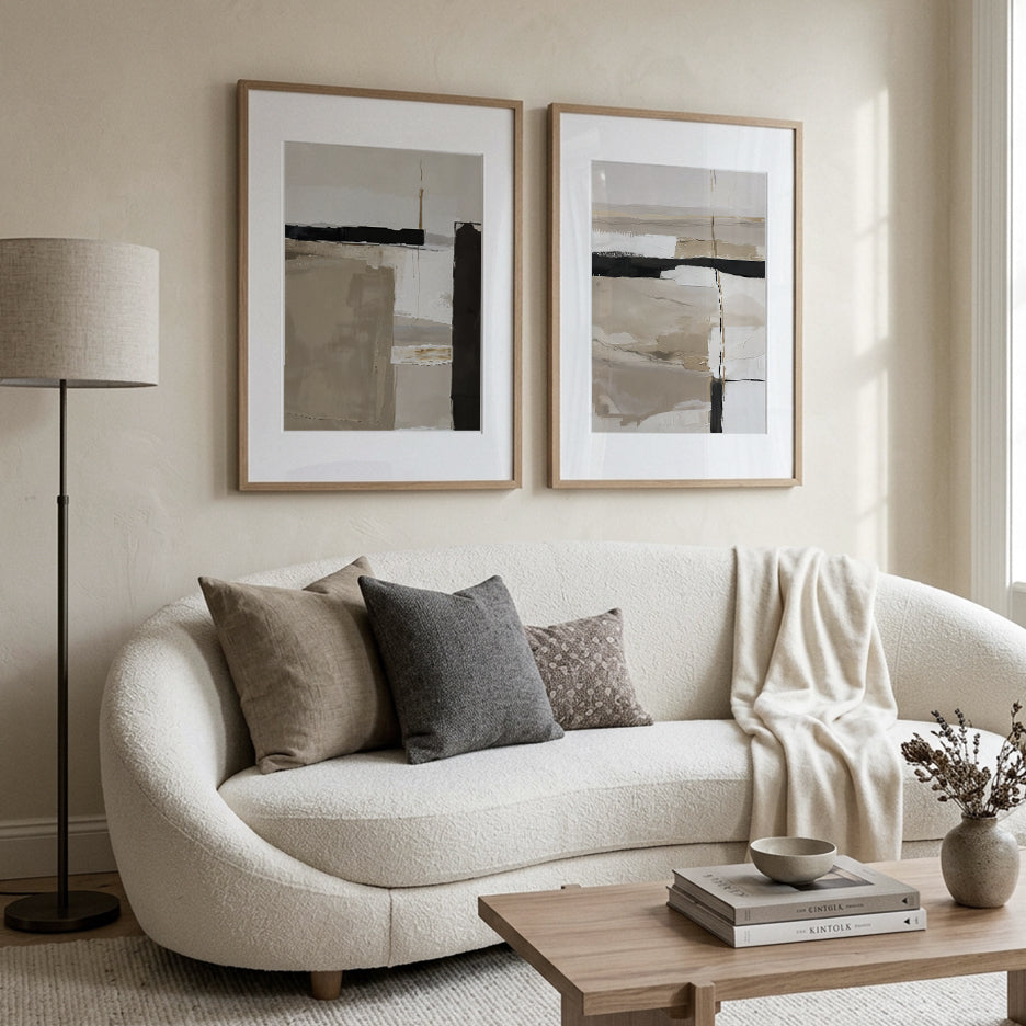 Neutral Abstract Canvas Wall Art Set of 2 – Taupe Beige Japandi Prints