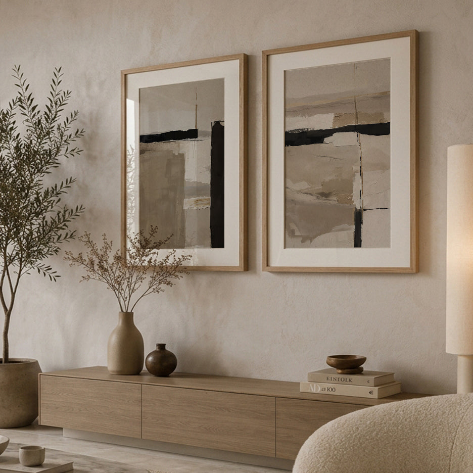 Neutral Abstract Canvas Wall Art Set of 2 – Taupe Beige Japandi Prints