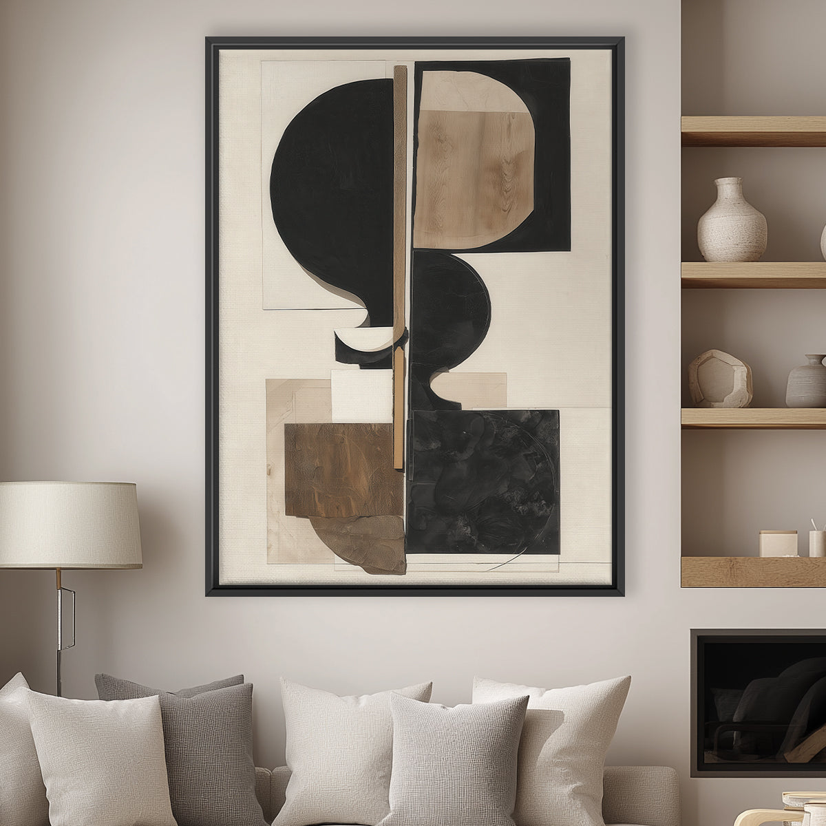 Geometric abstract wall art for stylish, neutral-toned interiors