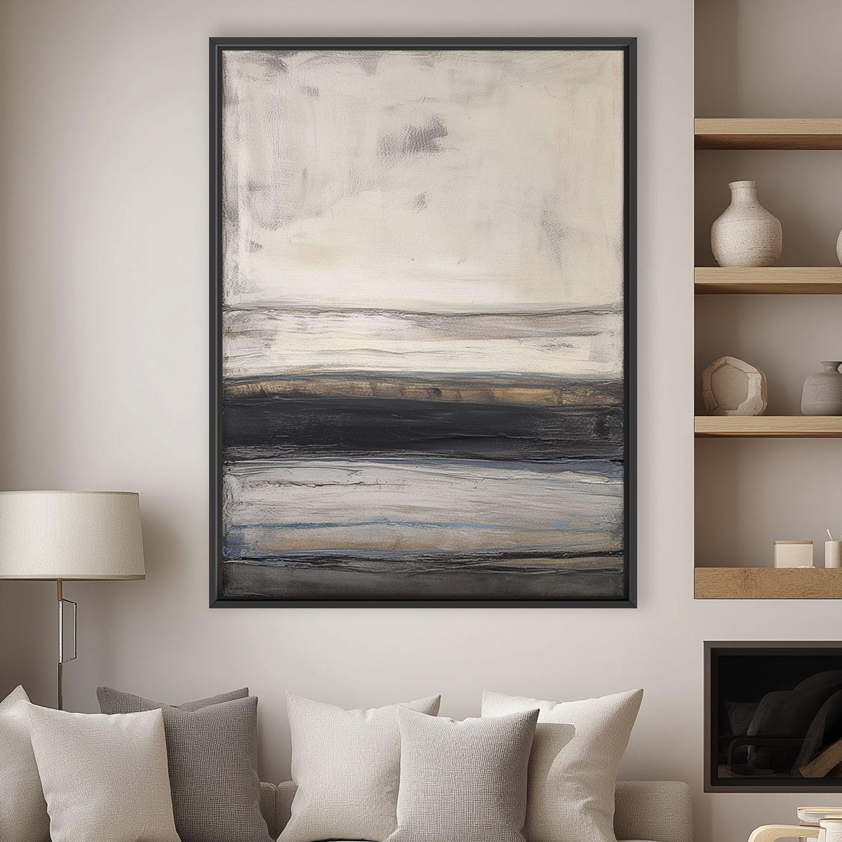 Abstract Horizon Wall Art | Neutral Grey & Gold Canvas