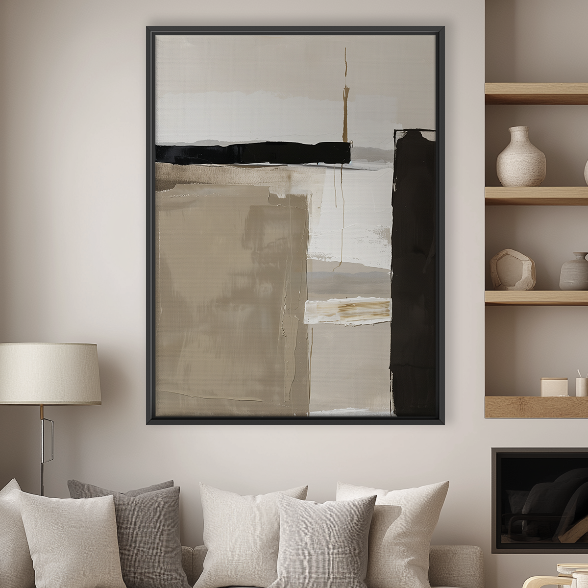 Neutral Abstract Wall Art | Taupe Beige Minimalist Canvas