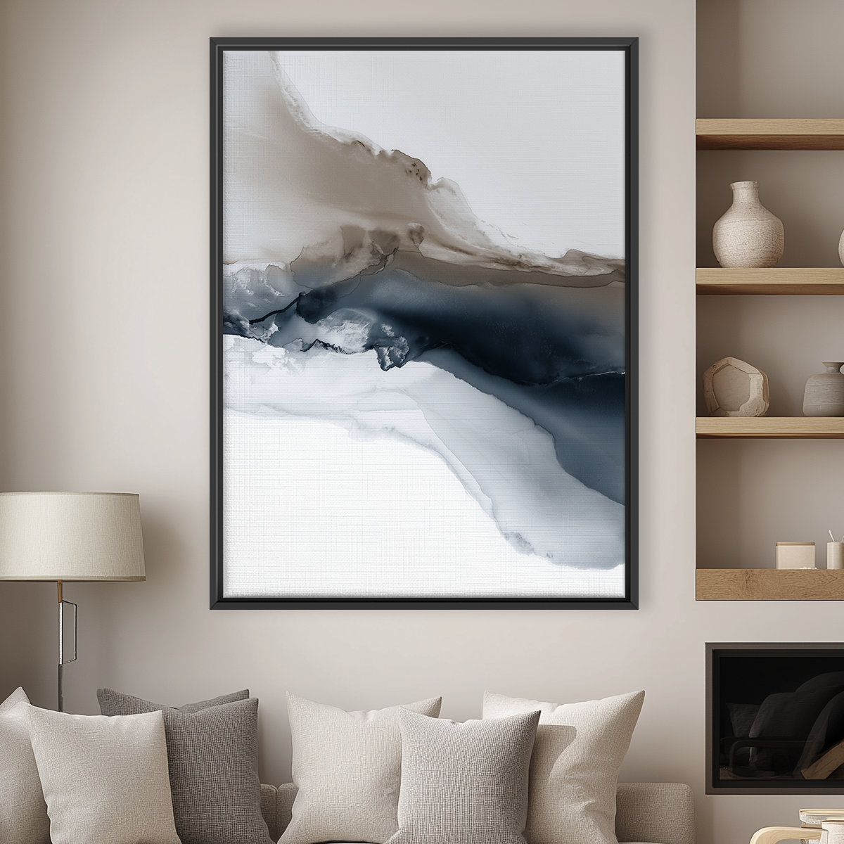 Abstract Ocean Wall Art | Moody Blue Landscape Canvas