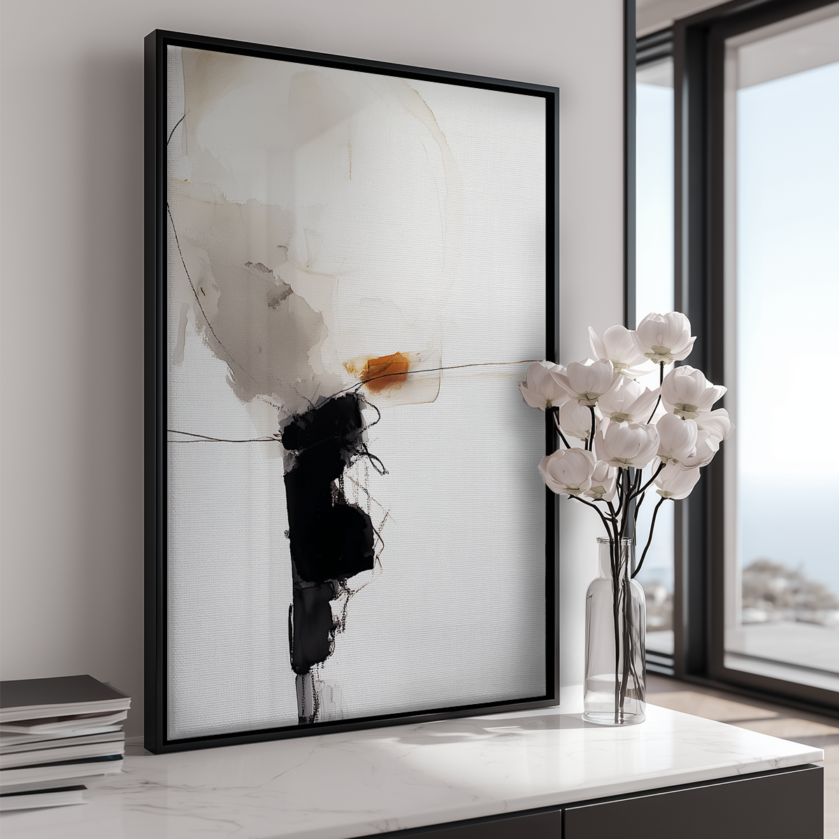 Abstract Expressionist Wall Art | Black & Neutral Minimalist Canvas