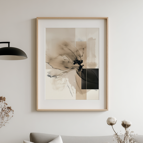 Abstract Floral Wall Art | Neutral Beige & Black Canvas