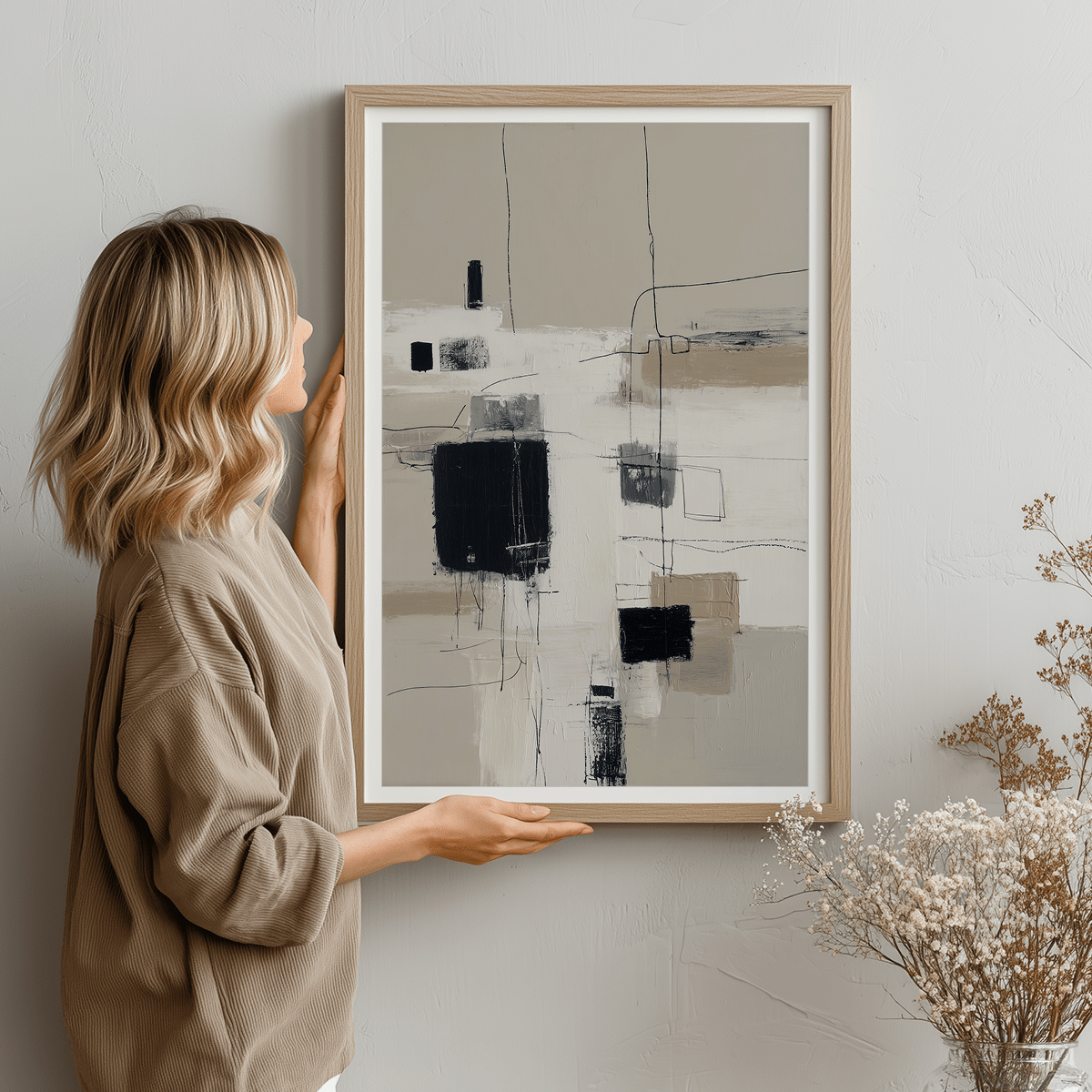 Beige and Black Abstract Wall Art