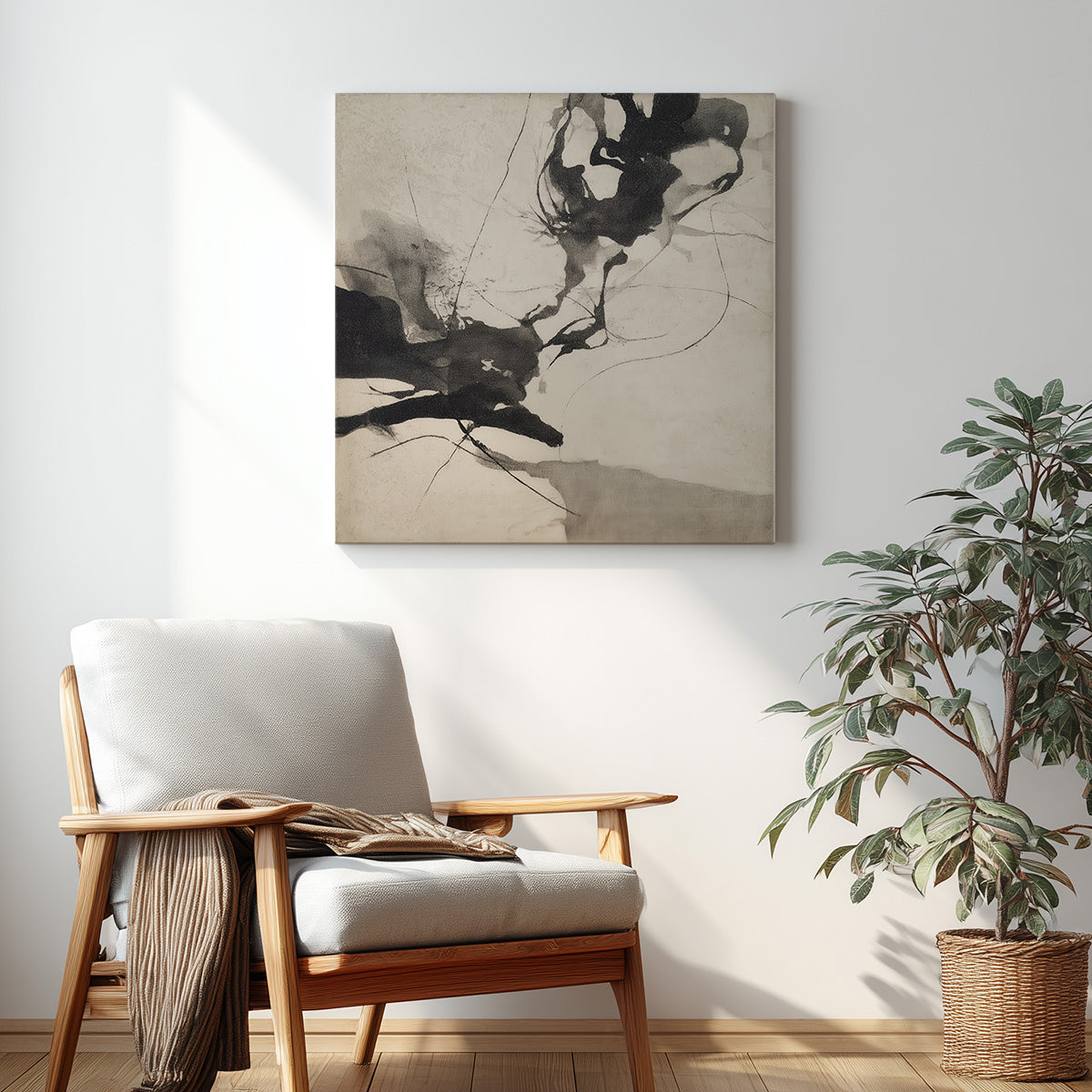 Sophisticated black and gray abstract canvas for modern decor