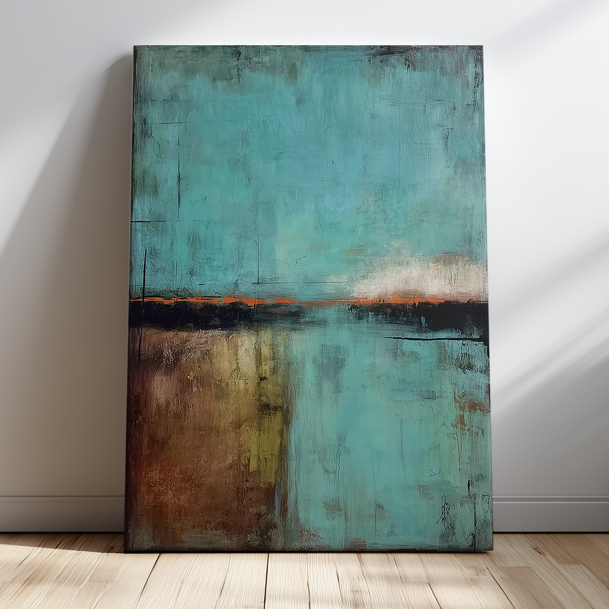 Abstract Landscape Wall Art | Modern Textured Canvas Print | Contemporary Neutral Decor featuring a minimalist abstract design with blue, brown, and muted earth tones creating a serene modern wall art piece.