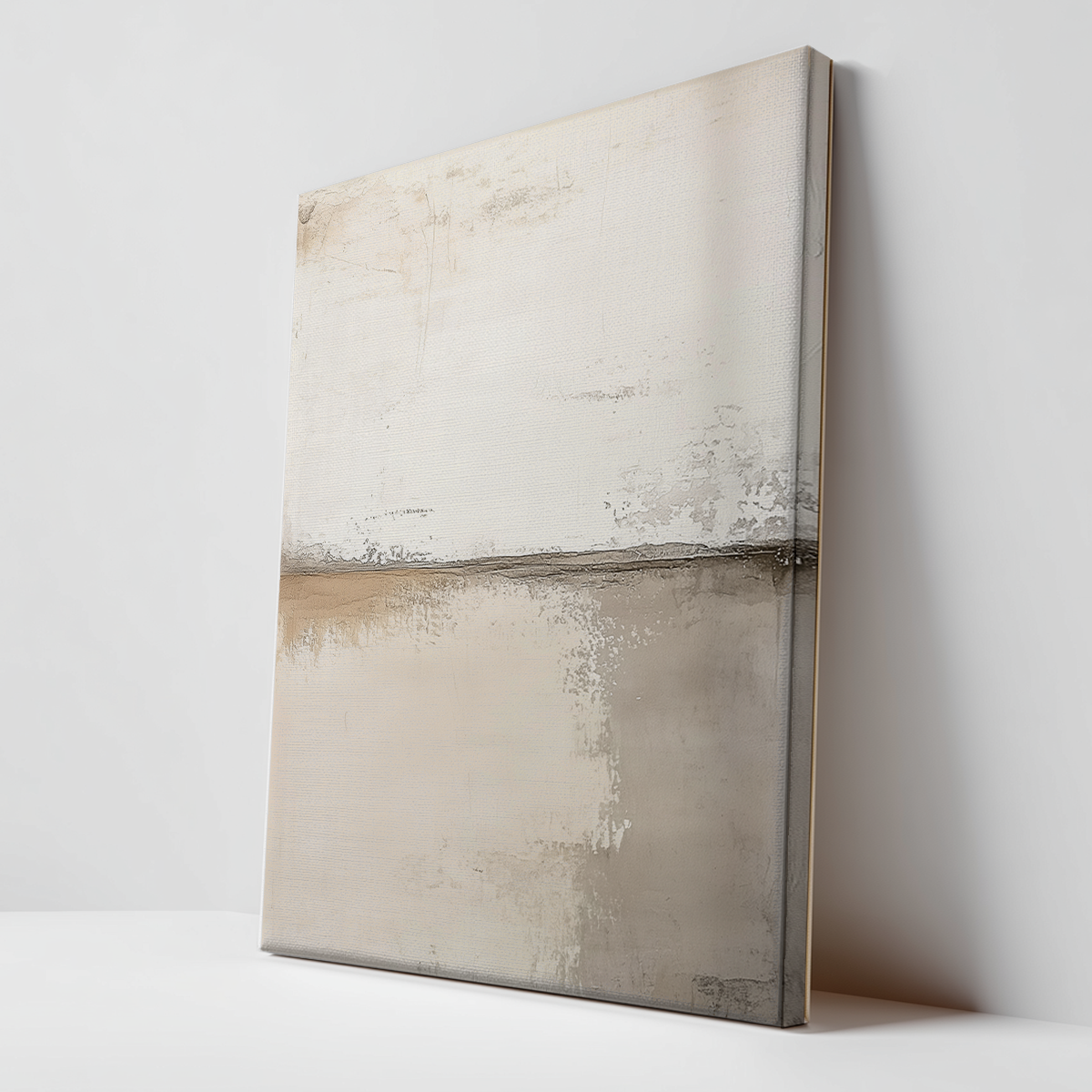 Neutral Abstract Wall Art Print - Scandinavian Modern Beige Canvas Wall Decor featuring minimalist abstract design with soft beige and gray tones, ideal for modern living room decoration.