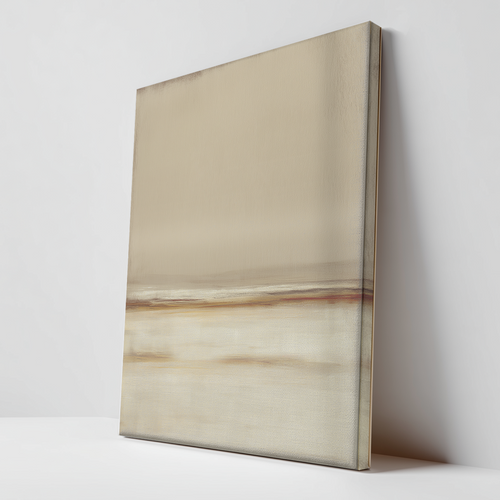 Neutral Seascape Wall Art | Beige Abstract Canvas showing a minimalist horizon with soft beige and cream tones, perfect as modern neutral abstract wall art for living room decor.