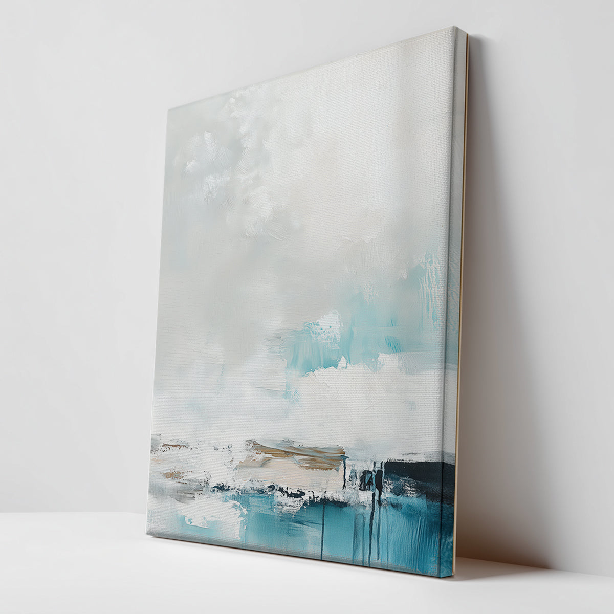 Neutral toned ocean landscape artwork with texture