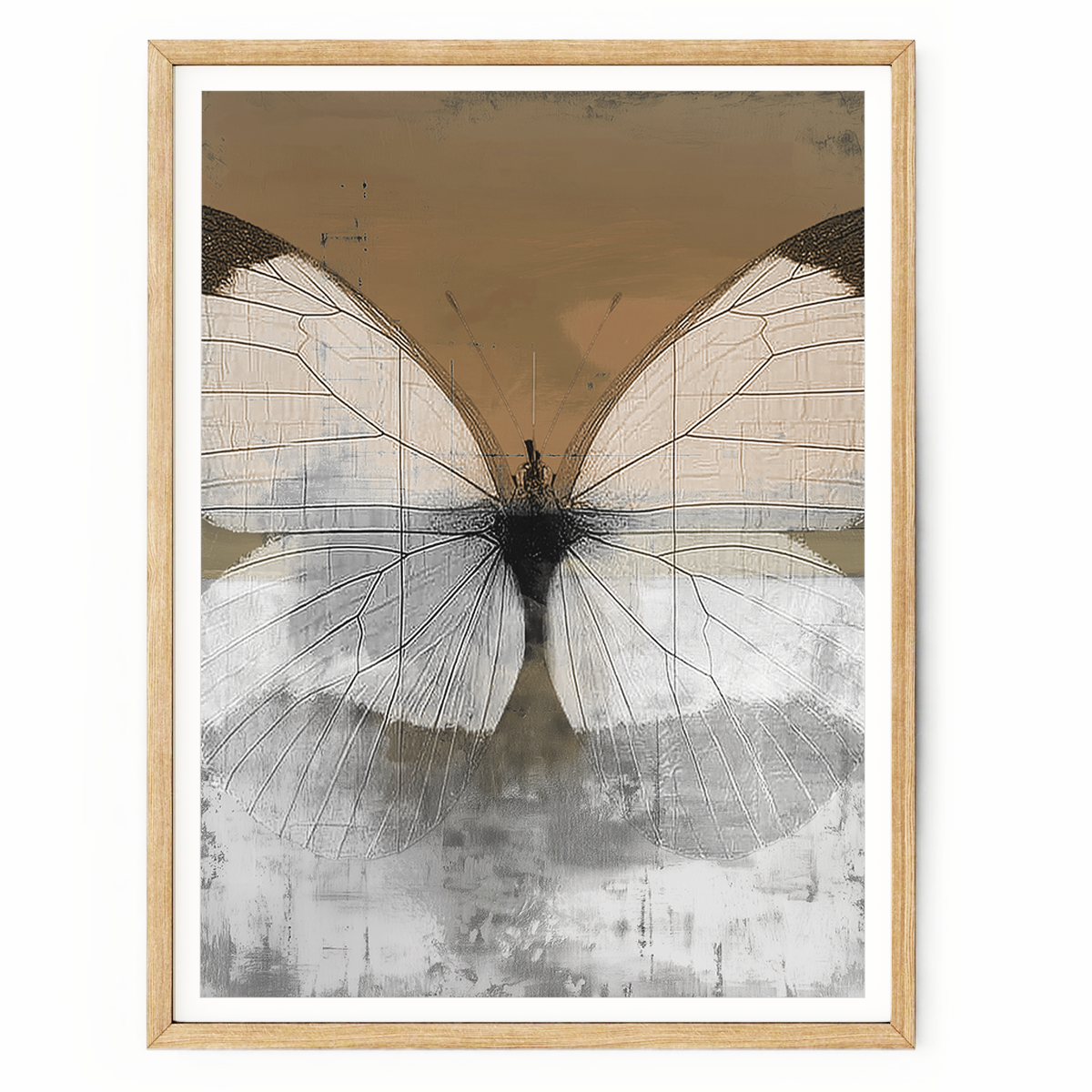 Contemporary butterfly wall art featuring elegant butterflies in neutral beige, cream, taupe, and charcoal tones with a minimalist design.
