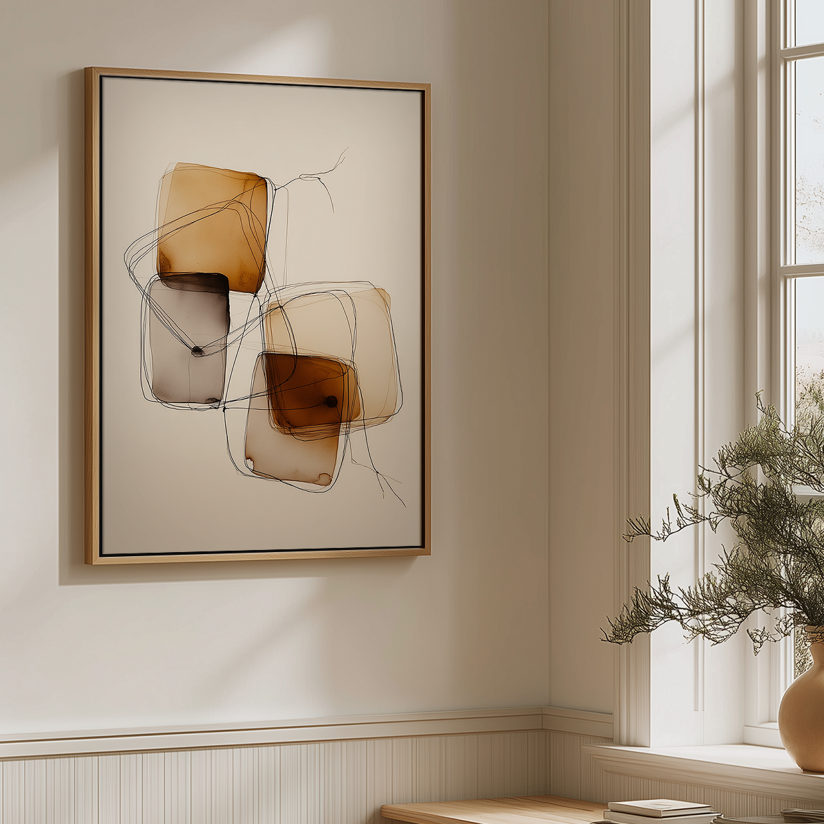 Amber Geometry Wall Art | Japandi Abstract Line Print