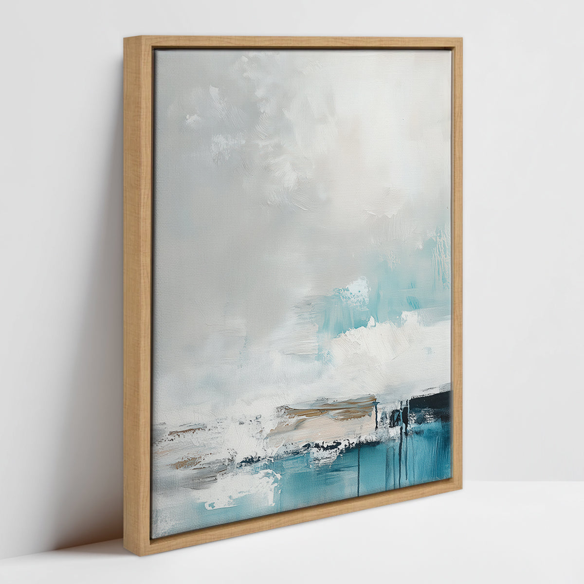 Minimalist abstract ocean art in soft blue and beige tones