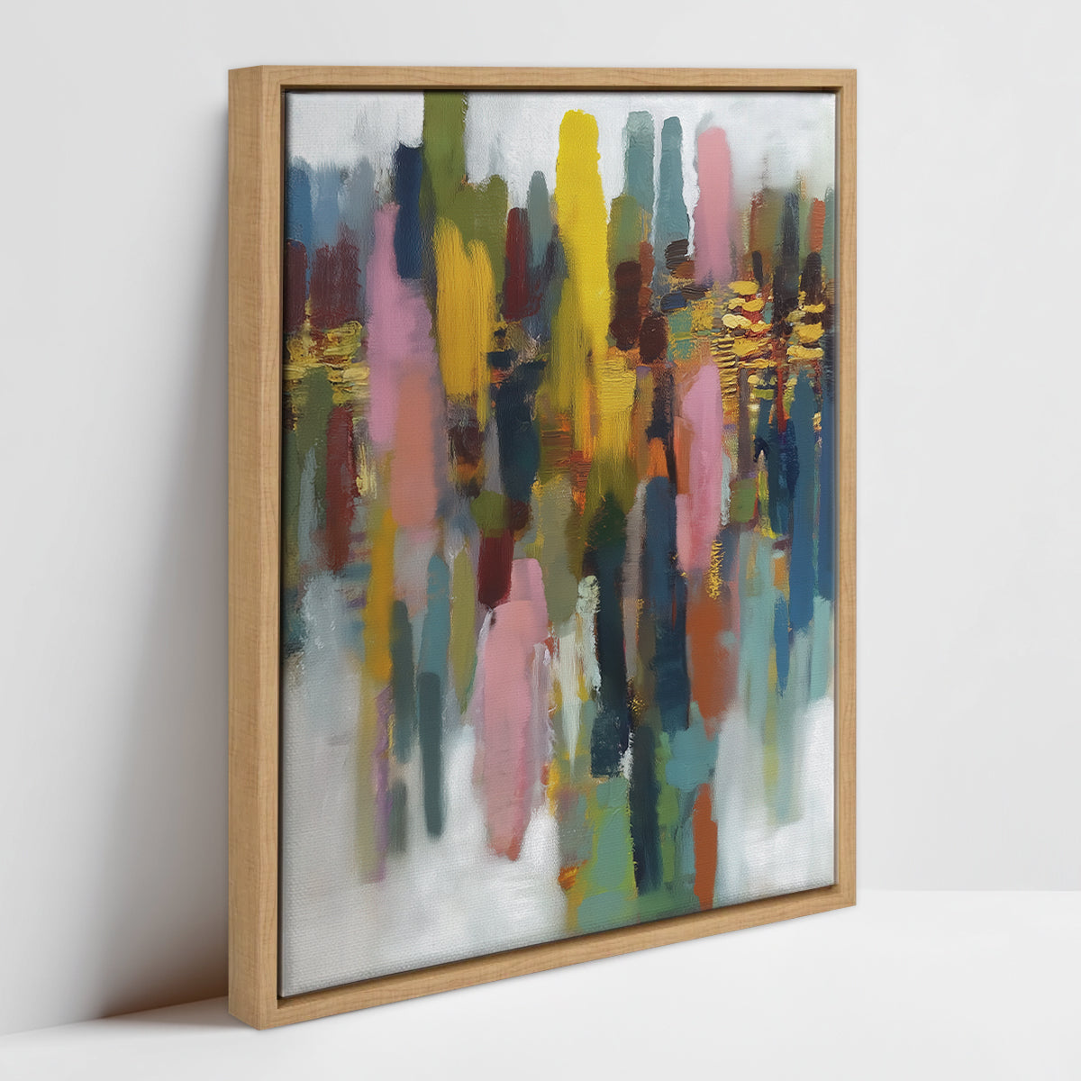 Neutral-toned collage artwork in mid-century modern style