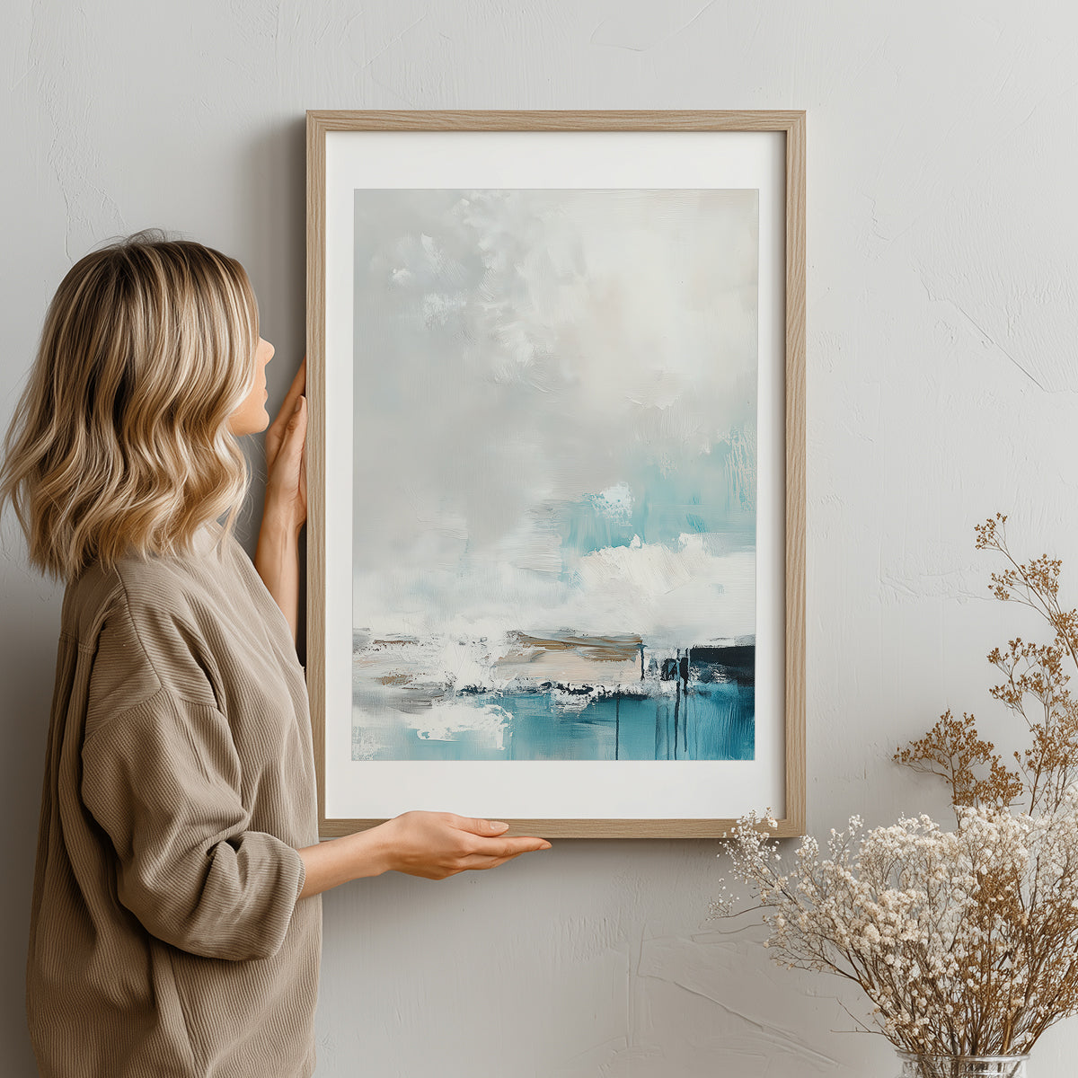 Textured abstract coastal painting for modern home decor