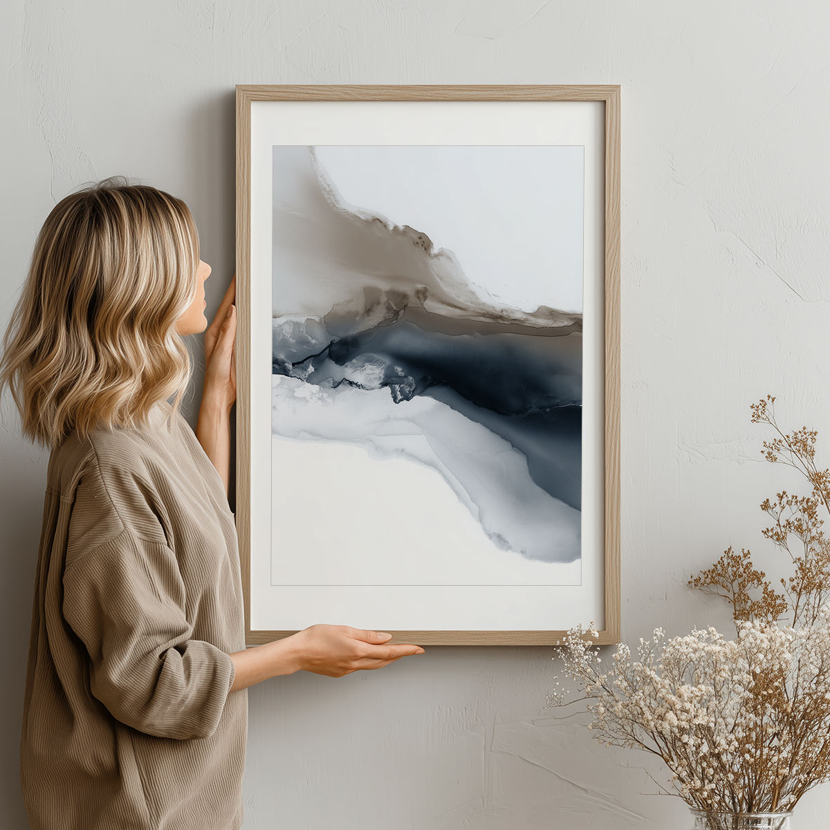 Abstract Ocean Wall Art | Moody Blue Landscape Canvas