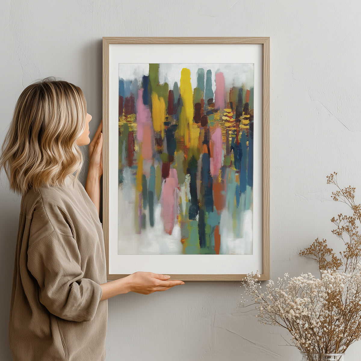 Modern abstract wall art with Bauhaus and brutalist texture