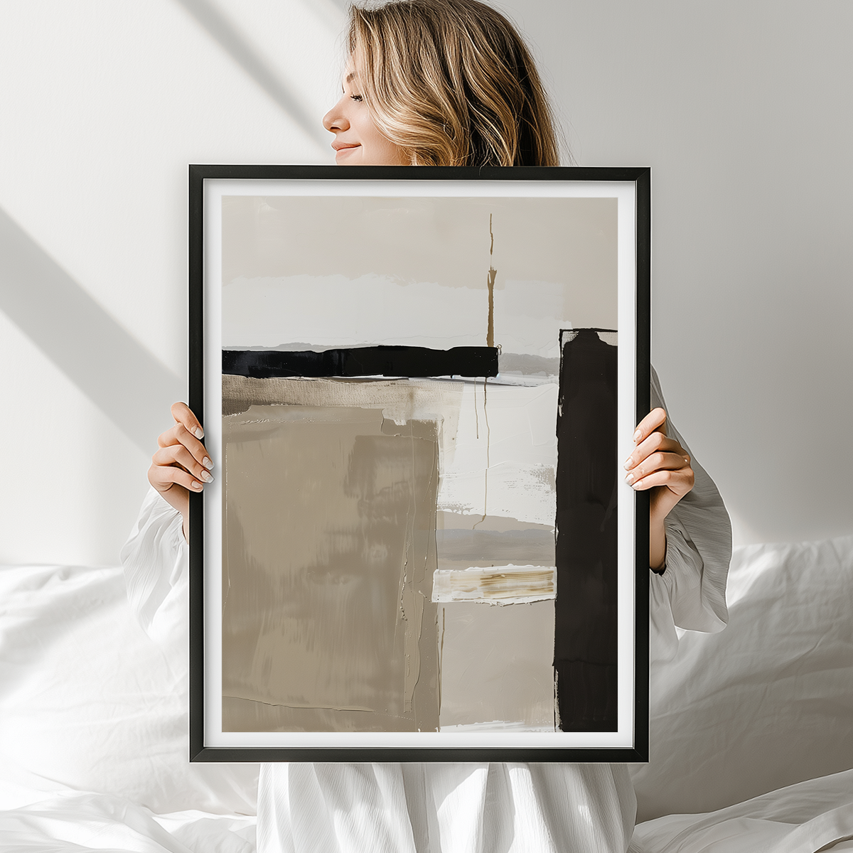 Neutral Abstract Wall Art | Taupe Beige Minimalist Canvas