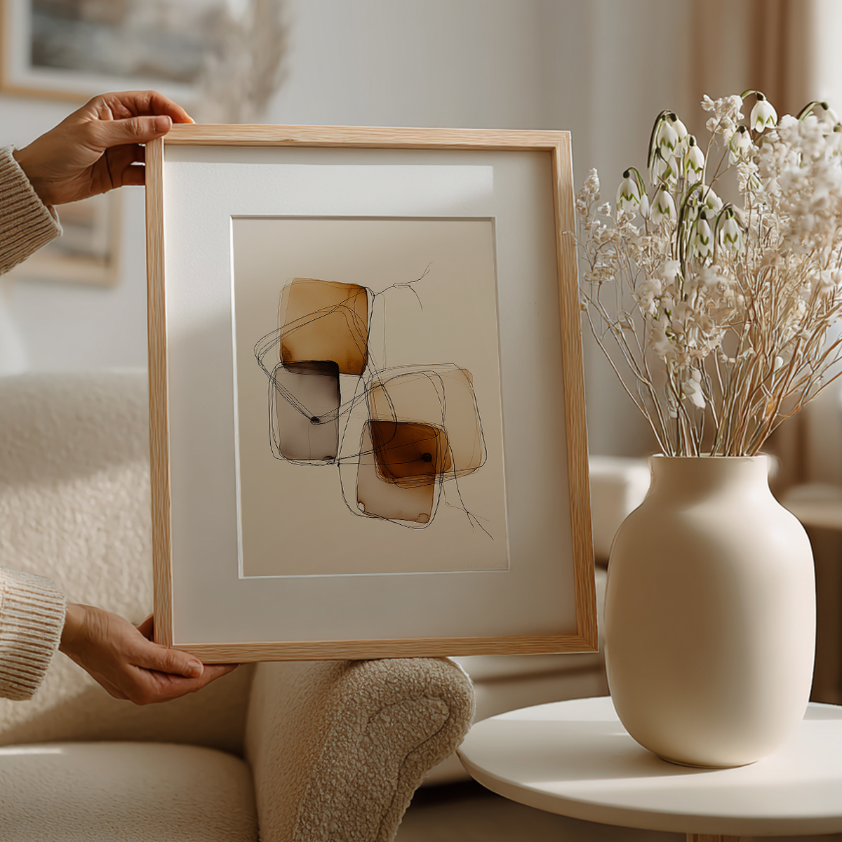 Amber Geometry Wall Art | Japandi Abstract Line Print