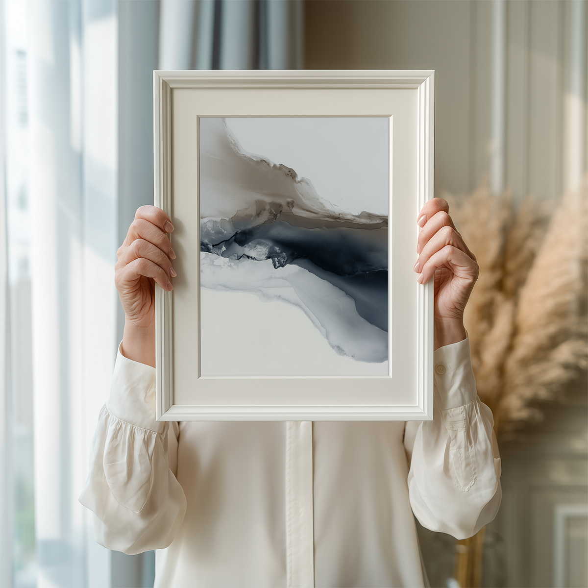 Abstract Ocean Wall Art | Moody Blue Landscape Canvas