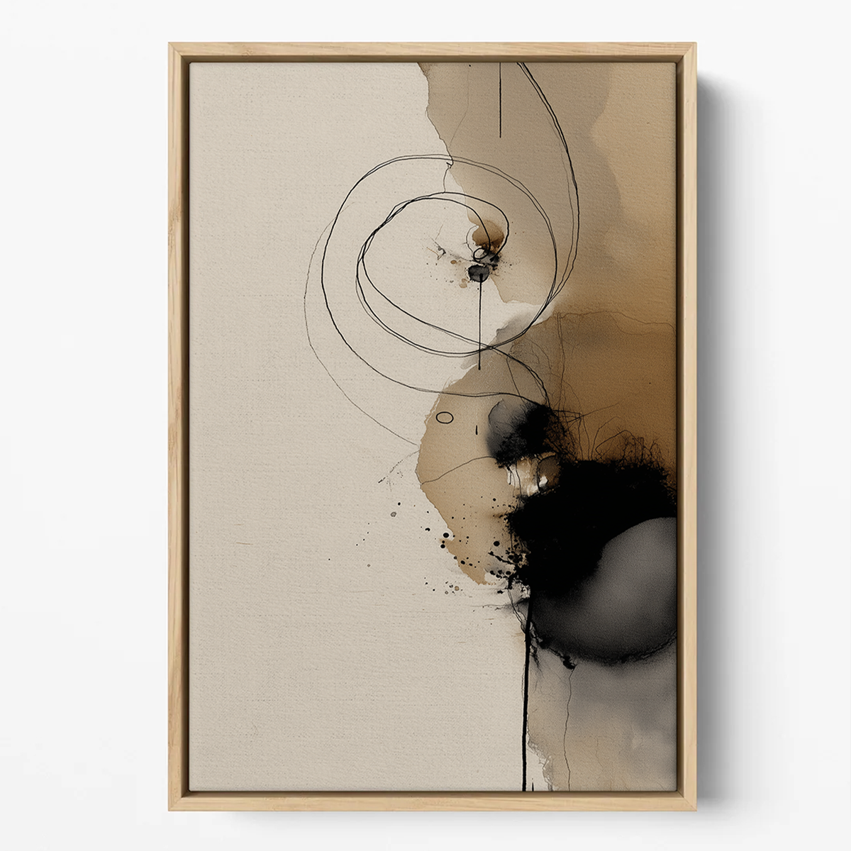 Ink Harmony | Japandi Abstract Canvas Print | Beige & Black Minimalist