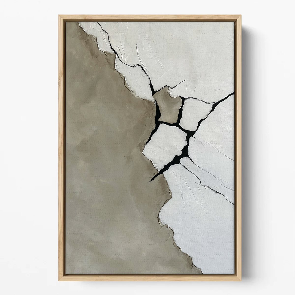 Fractured Silence | Minimalist Abstract Art Print | Canvas & Poster Print featuring neutral tones with cracked patterns, a modern abstract design ideal for minimalist living room decor.