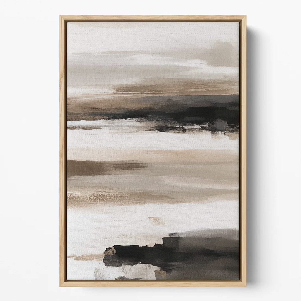 Abstract Horizon Wall Art | Neutral Watercolor Landscape featuring soft, muted tones of beige, brown, and black in an abstract minimalist style, ideal for modern living room décor.