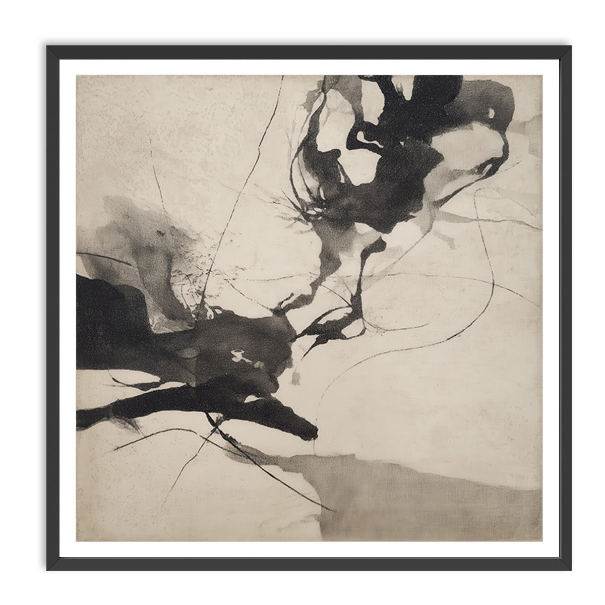 Bold abstract expressionist wall art in black and gray tones