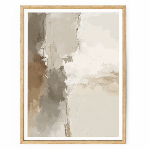 Japandi abstract wall art with textured plaster-like layers in greige, taupe, cream, and beige tones for minimalist modern decor.
